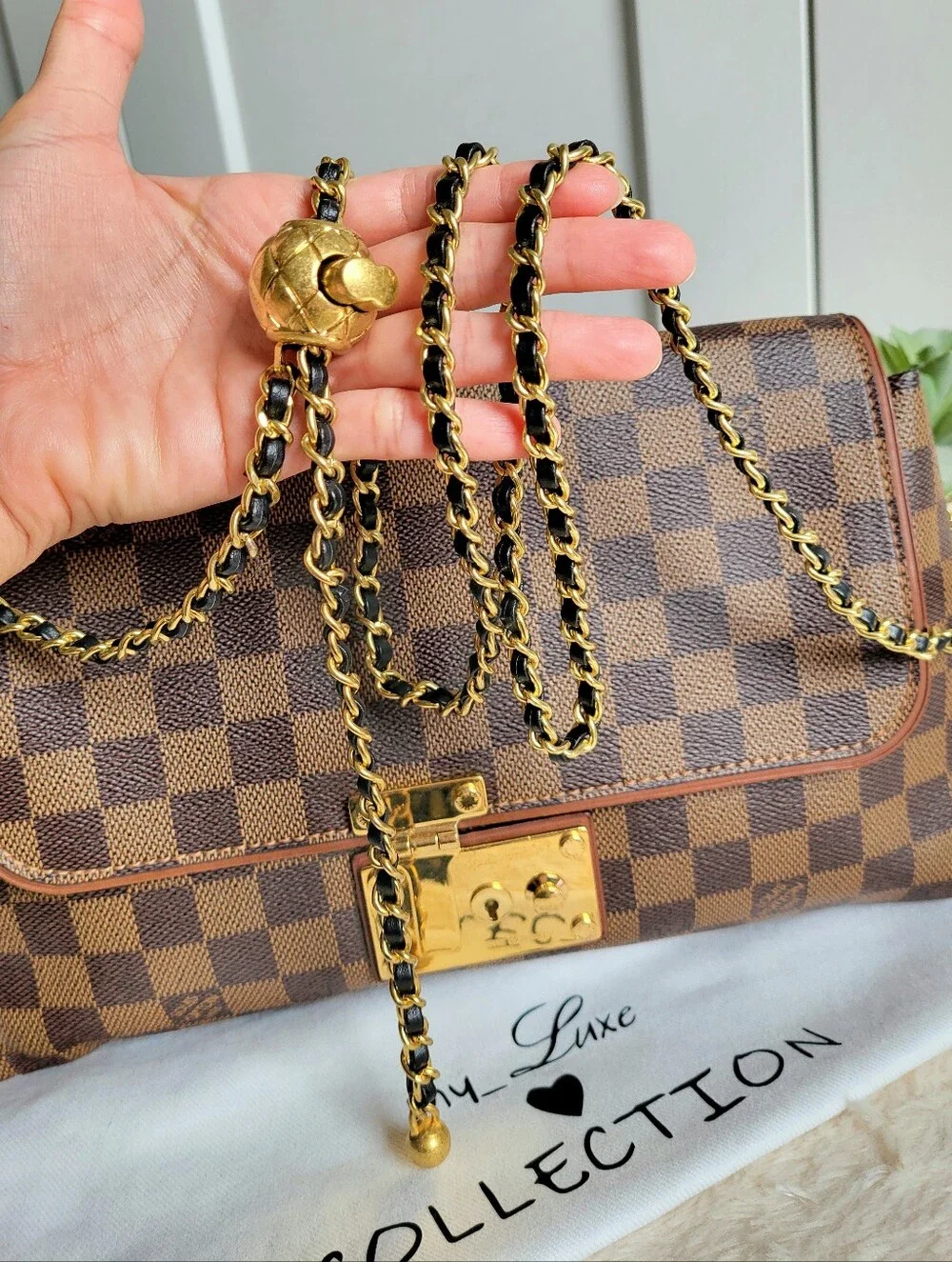 Louis Vuitton Ascot Damier Ebene Shoulder Crossbody Bag with Gold Hardware